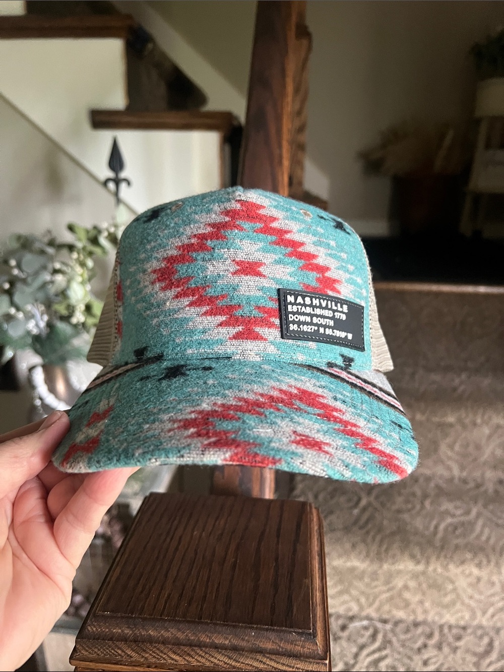 Legacy Teal Southwestern Pattern Trucker Hat Nashville Down South